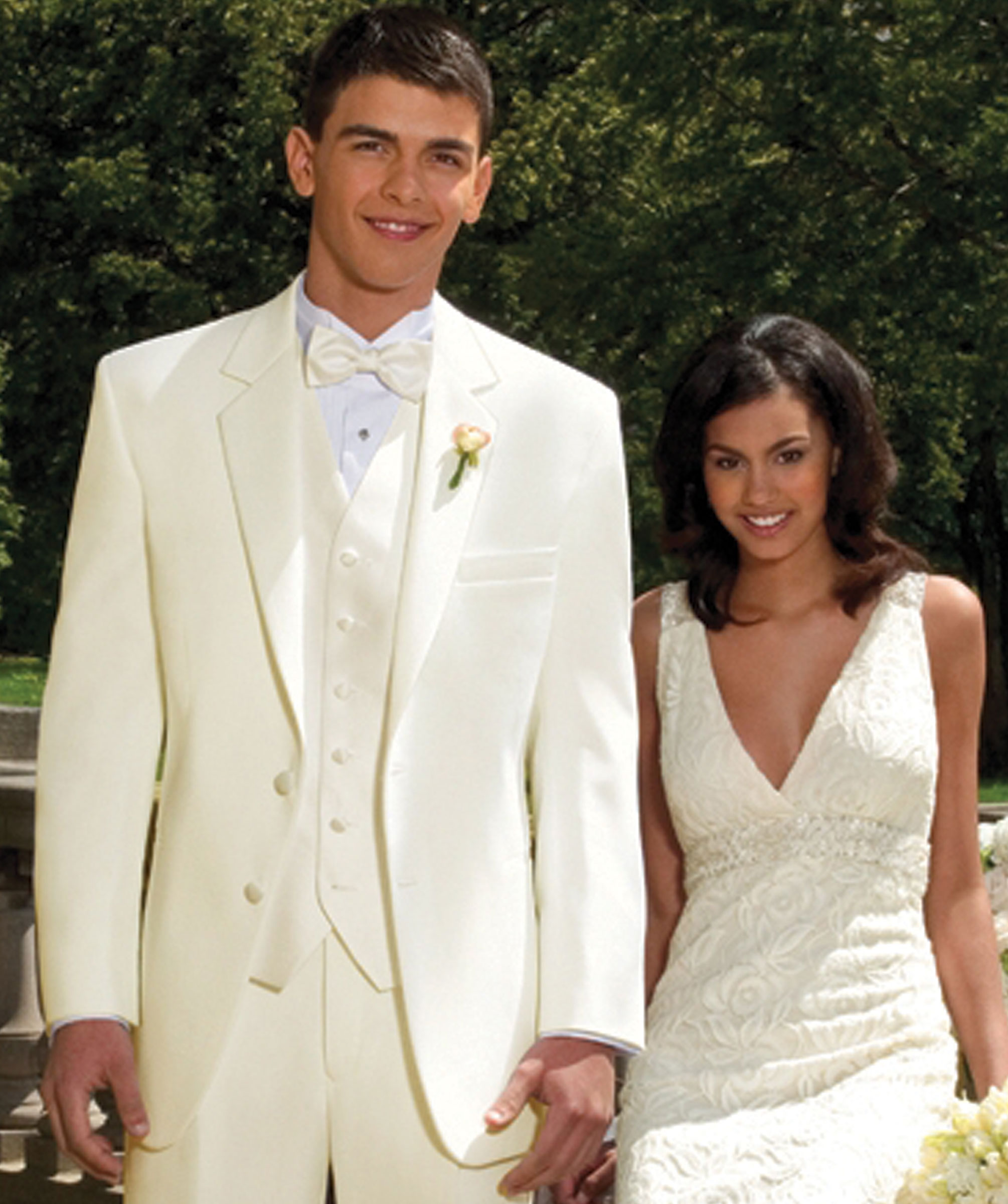 ivory wedding dress and white groom shirt